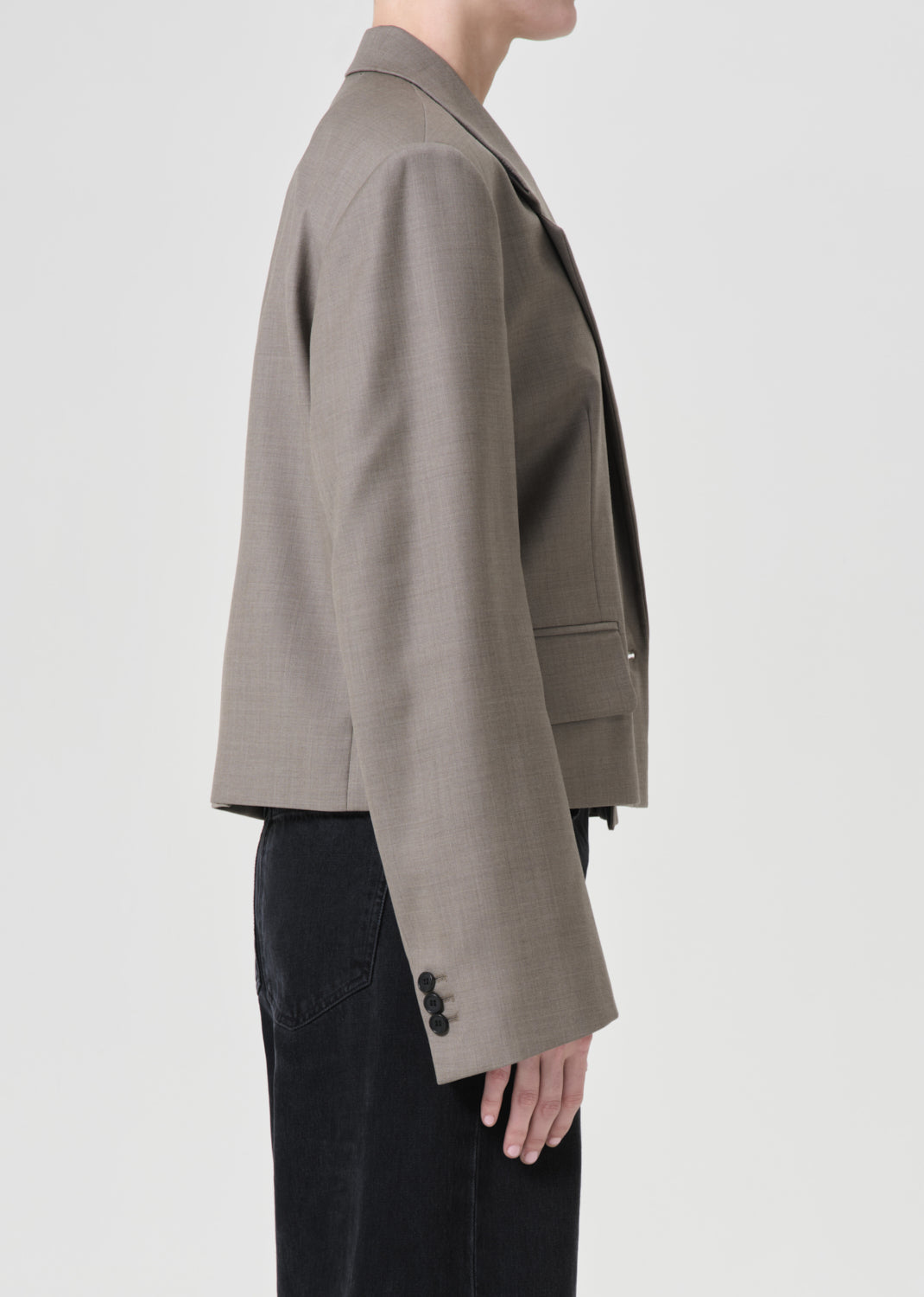 Callie Cropped Blazer in Khaki Wool side