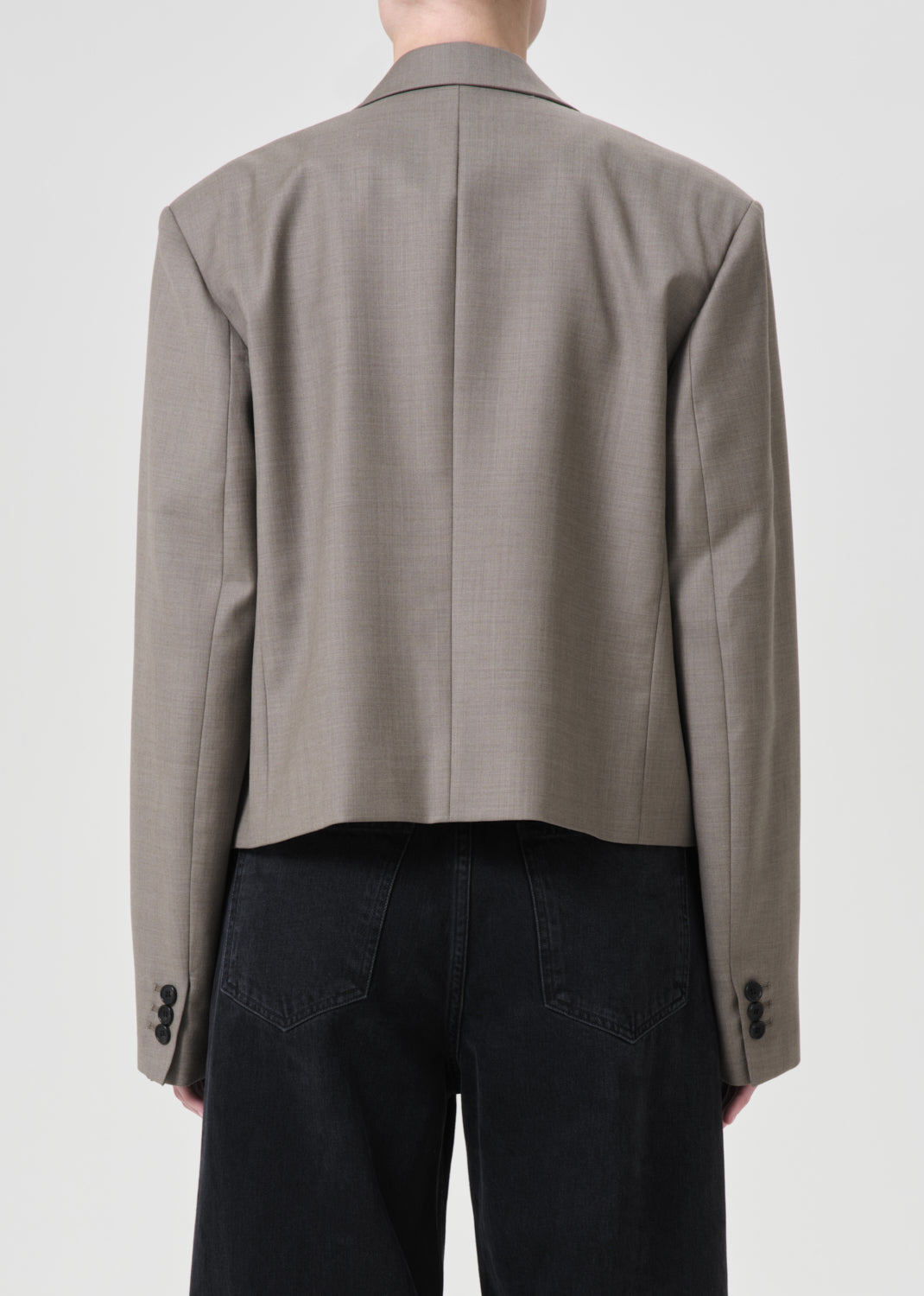 Callie Cropped Blazer in Khaki Wool  back