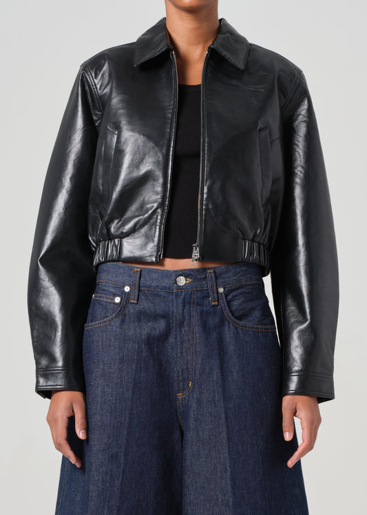 Shoreditch Ski Club x AGOLDE Essie Recycled Leather Cropped Jacket in Black