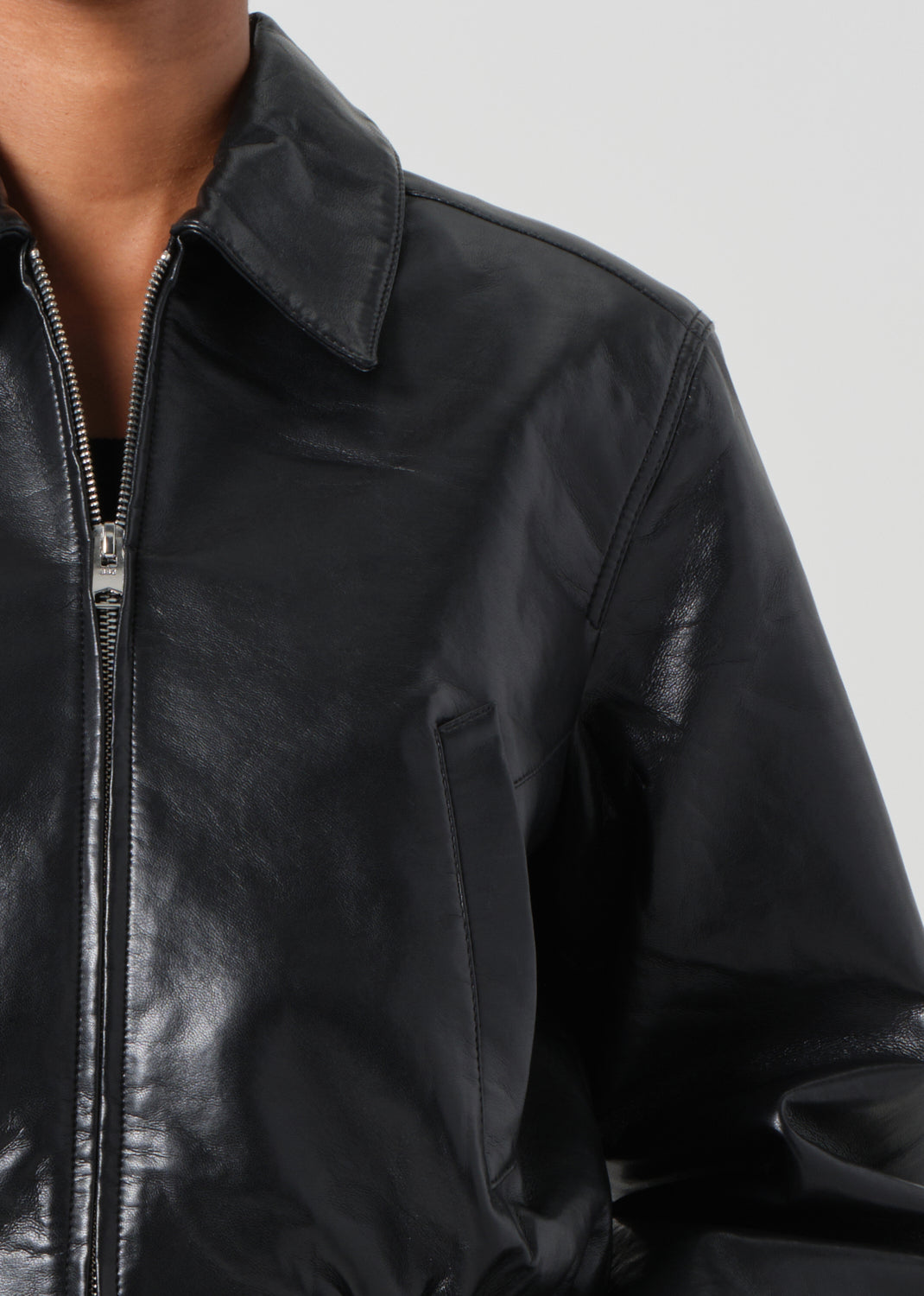 Shoreditch Ski Club x AGOLDE Essie Recycled Leather Cropped Jacket in Black