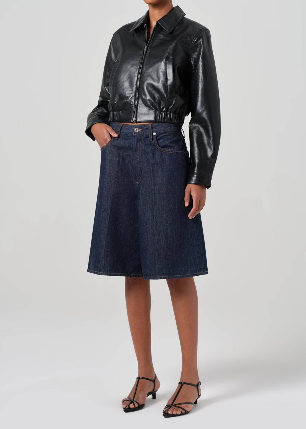 Shoreditch Ski Club x AGOLDE Essie Recycled Leather Cropped Jacket in Black