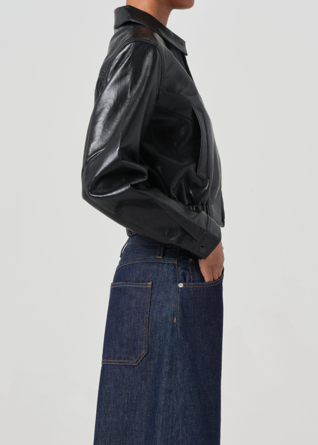 Shoreditch Ski Club x AGOLDE Essie Recycled Leather Cropped Jacket in Black