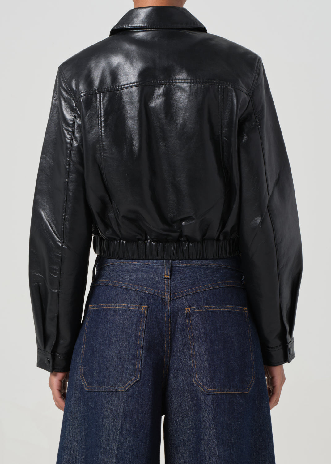 Shoreditch Ski Club x AGOLDE Essie Recycled Leather Cropped Jacket in Black