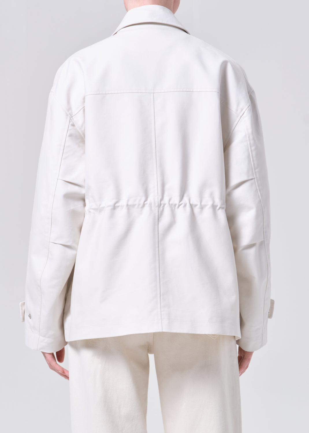 OHGA オーガ BUBBLE JK バブルジャケット ホワイト ブルゾン White Cinched Zip-Up Jacket – Gold Hinge