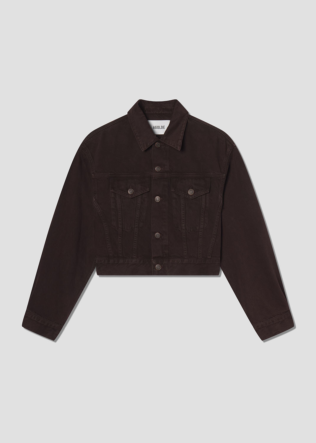 Brown denim jacket on a light gray background