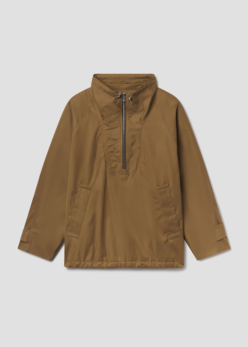 Brown jacket with a zipper on a light gray background