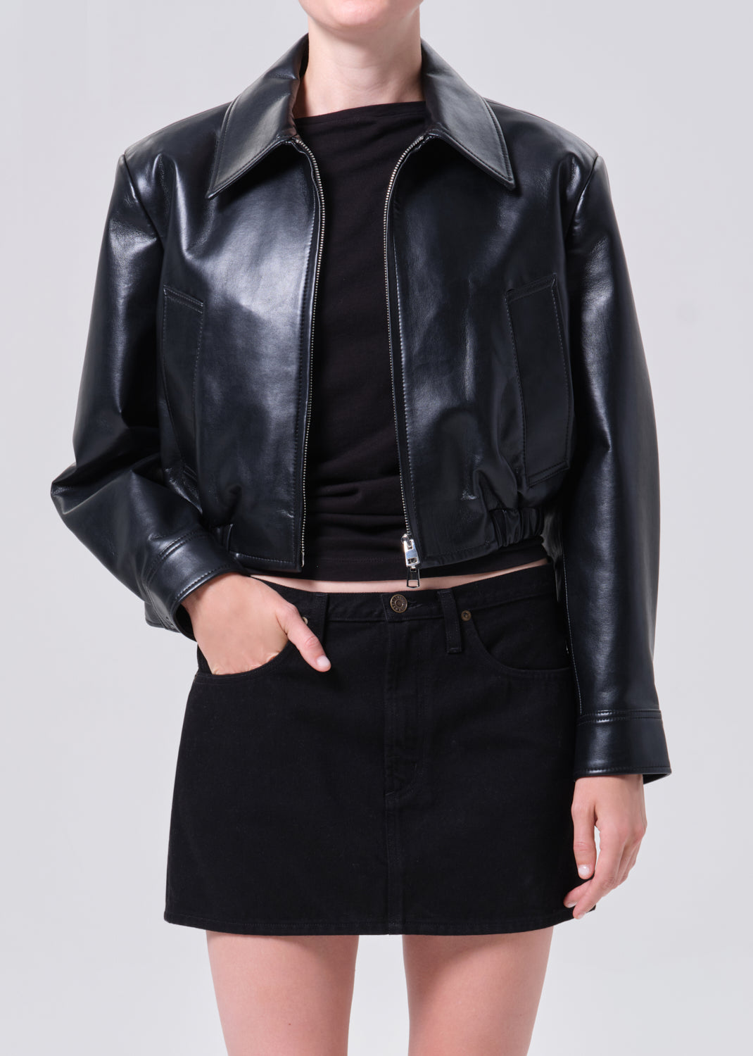 Nahla Cropped Jacket (Recycled Leather) in Detox