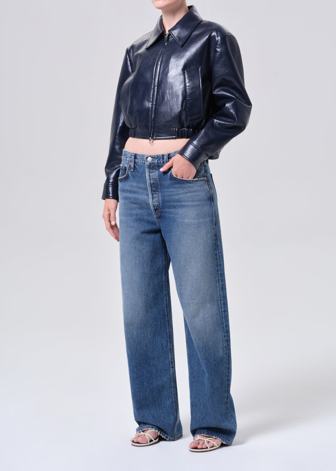 Nahla Cropped Jacket in Navy – AGOLDE