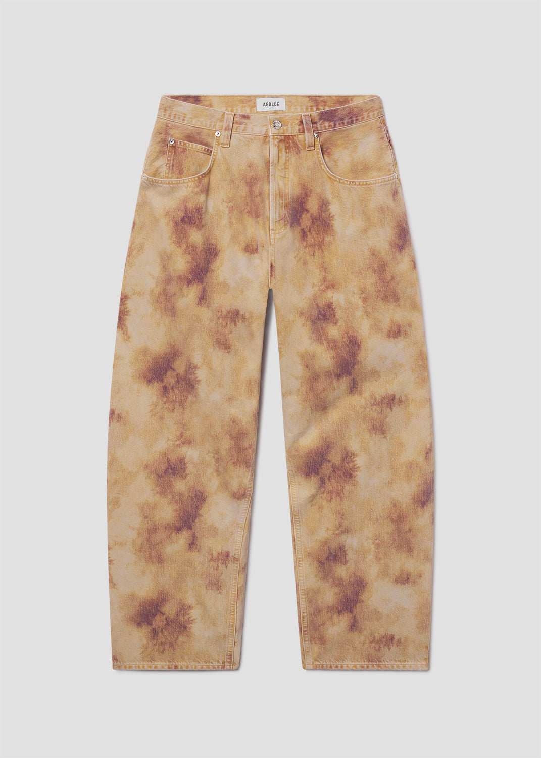 Tie-dye jeans on a light gray background