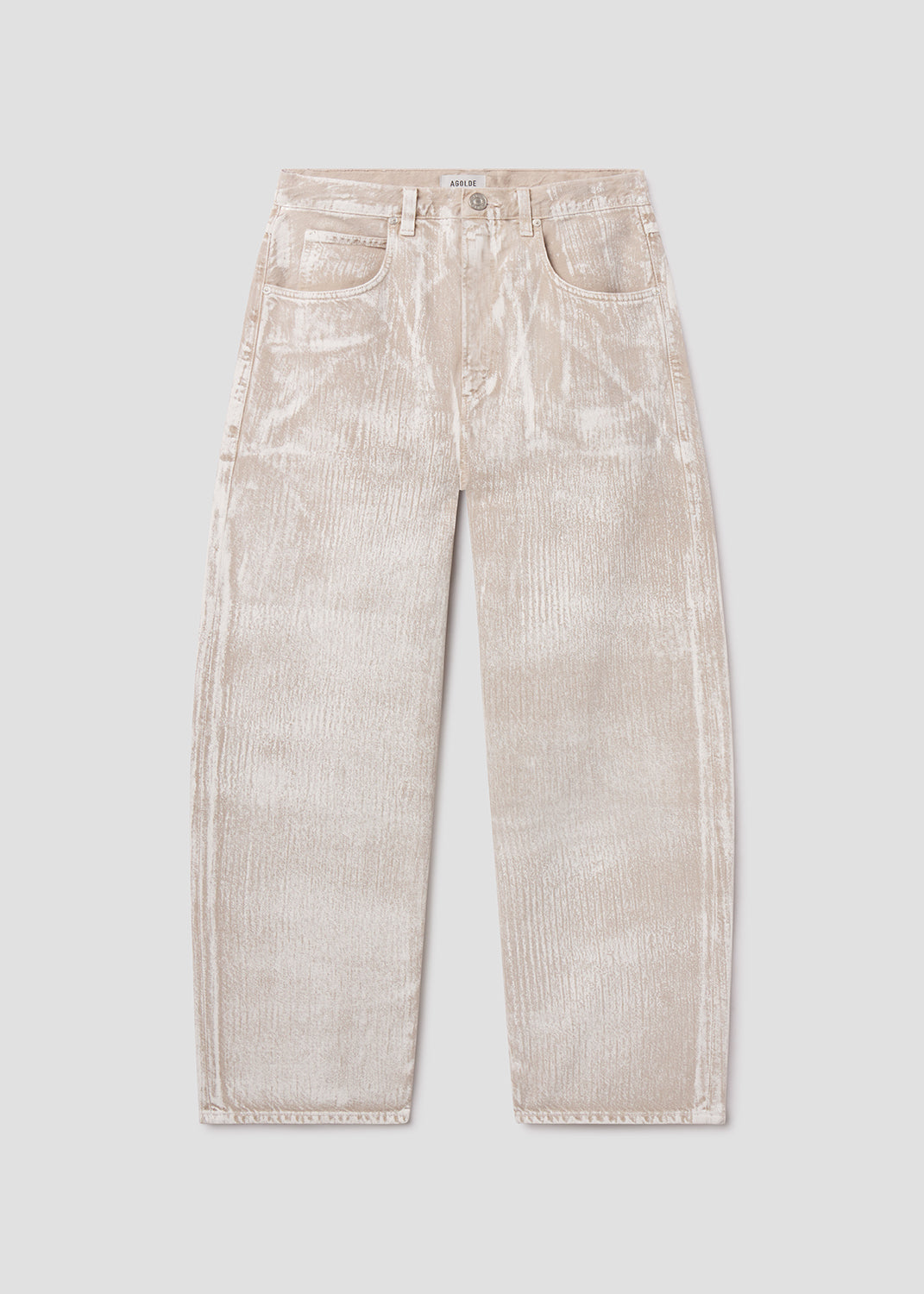 Beige corduroy pants on a light gray background