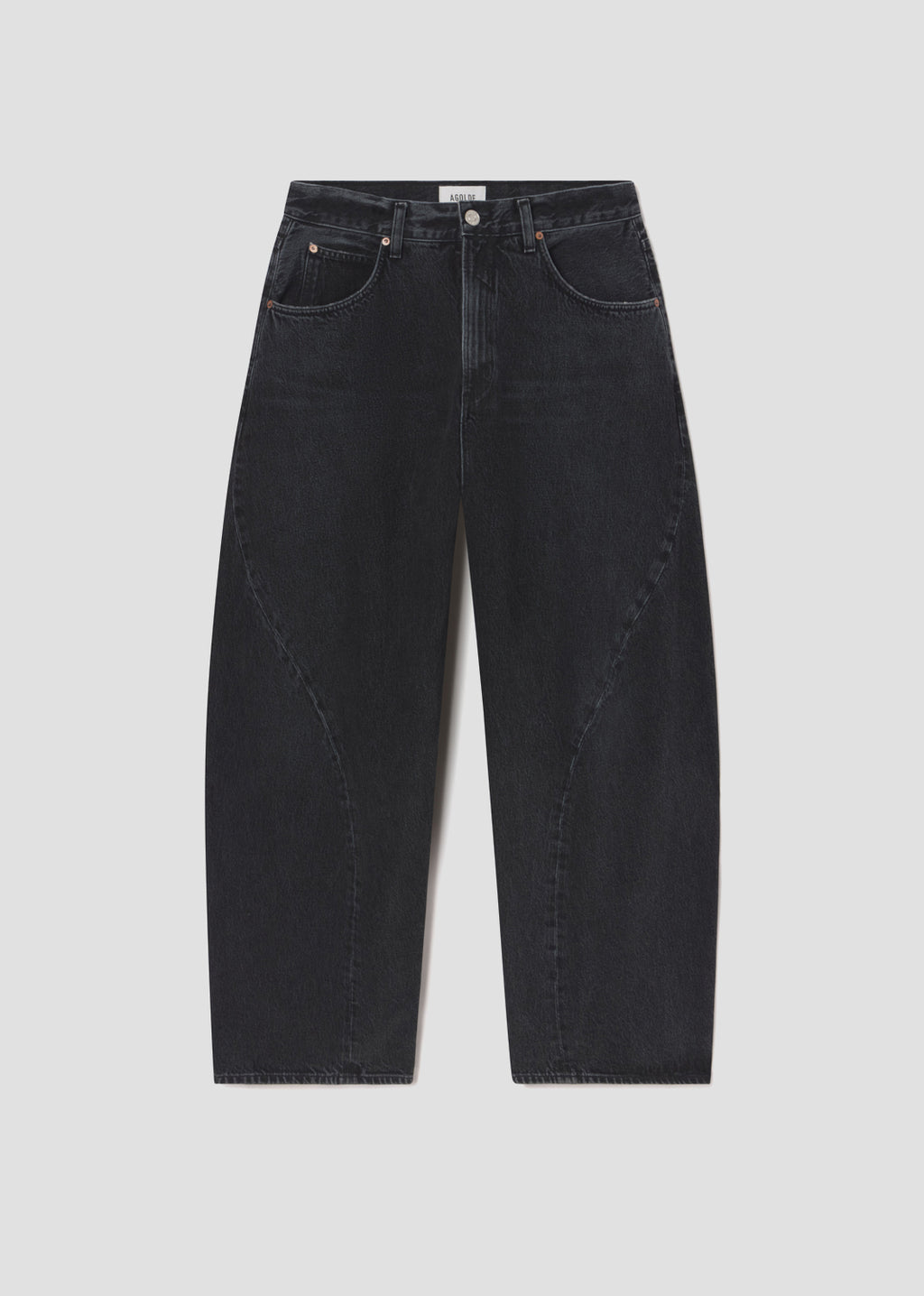 Black jeans on a light gray background