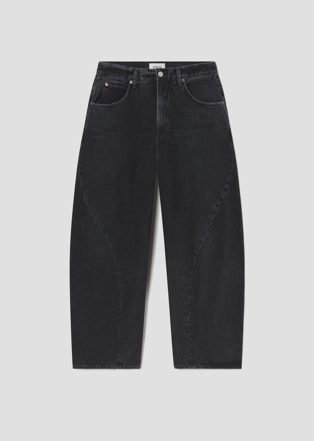 Black jeans on a light gray background