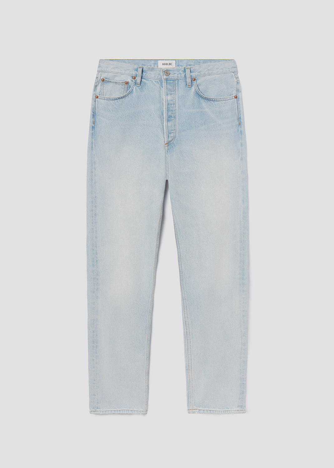 Light blue jeans on a light gray background