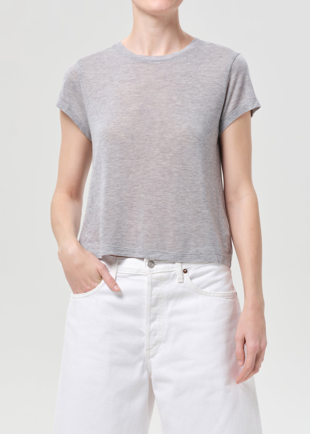 Adine Shrunken Tee in Grey Heather from Agolde - $88