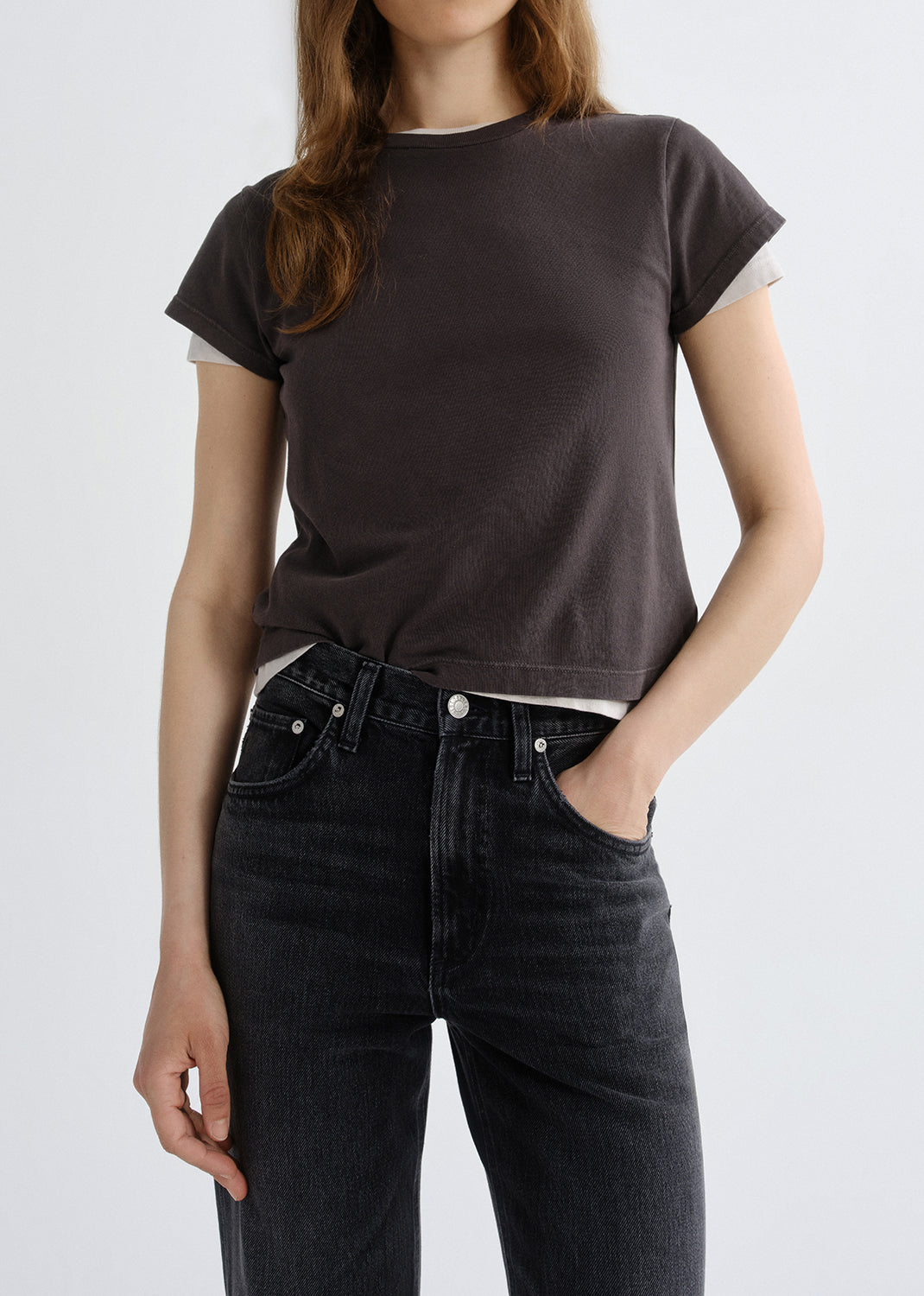 Adine Shrunken Tee in Forge from Agolde - $88