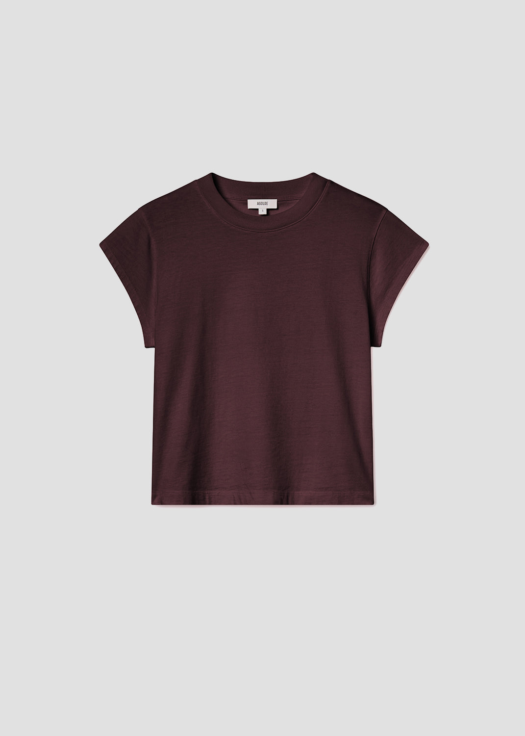 Maroon t-shirt on a light gray background