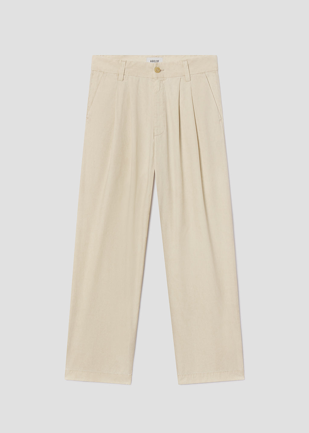 Beige pants on a light gray background