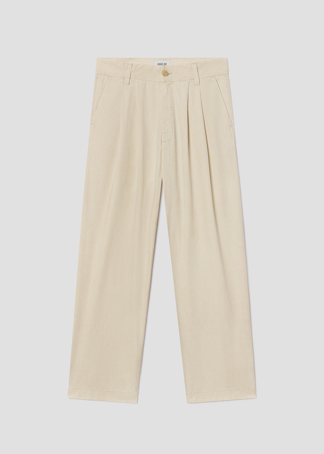 Beige pants on a light gray background