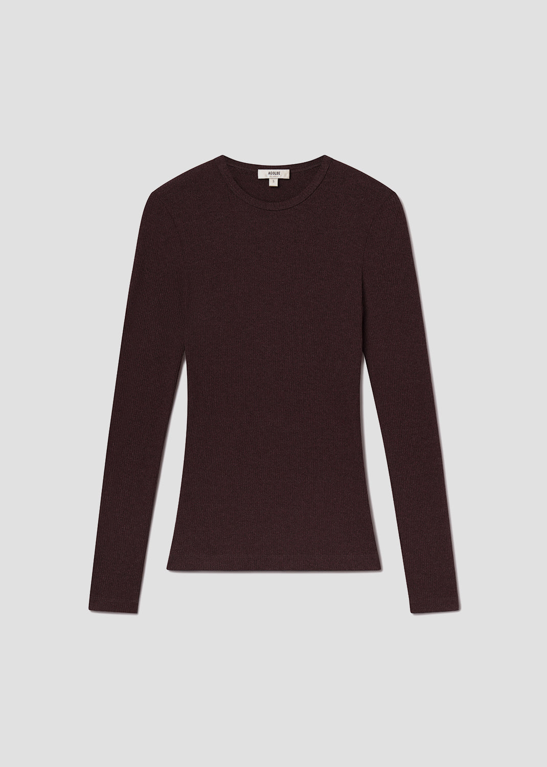 Dark brown long-sleeve shirt on a light gray background