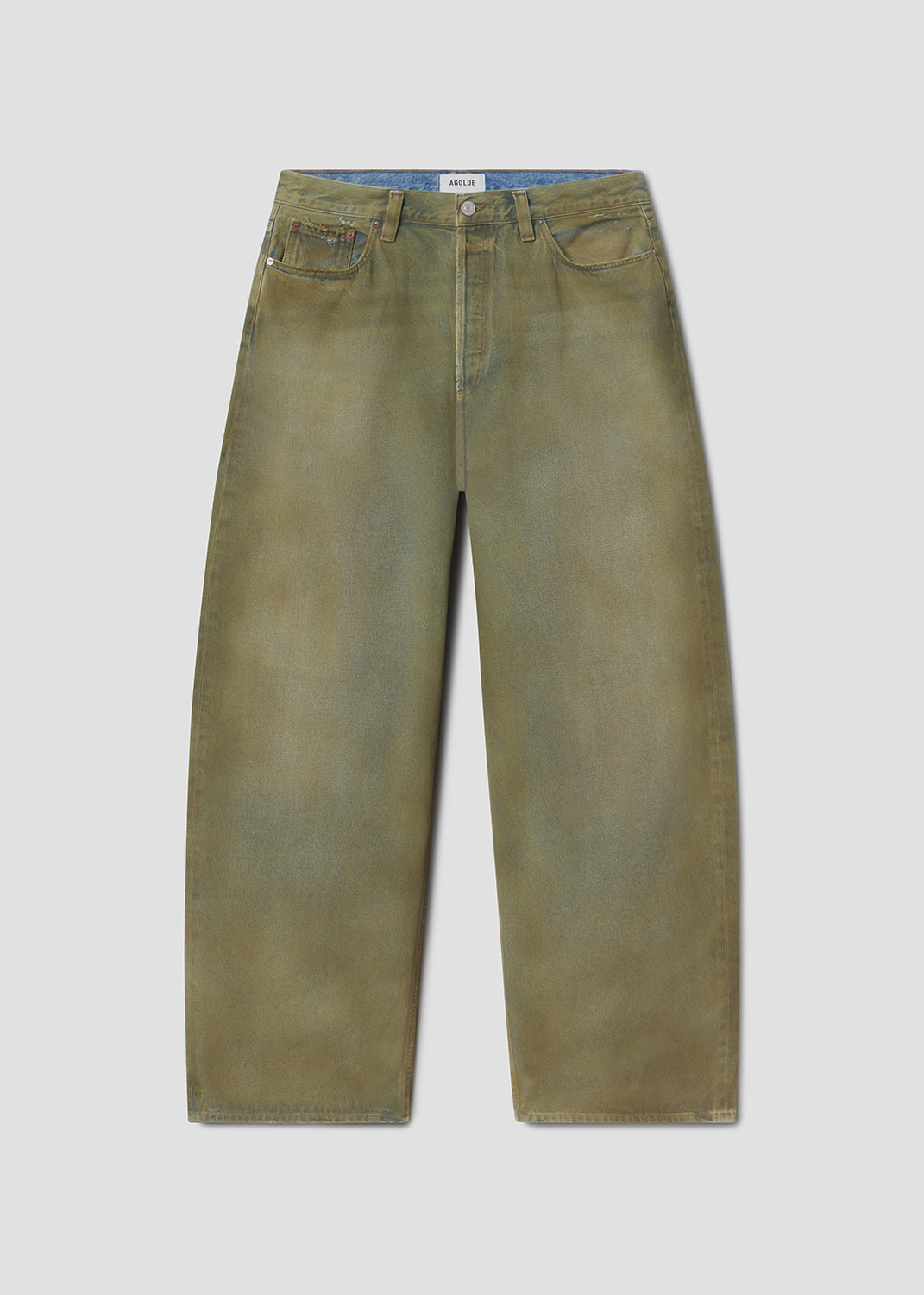 Green jeans on a grey background