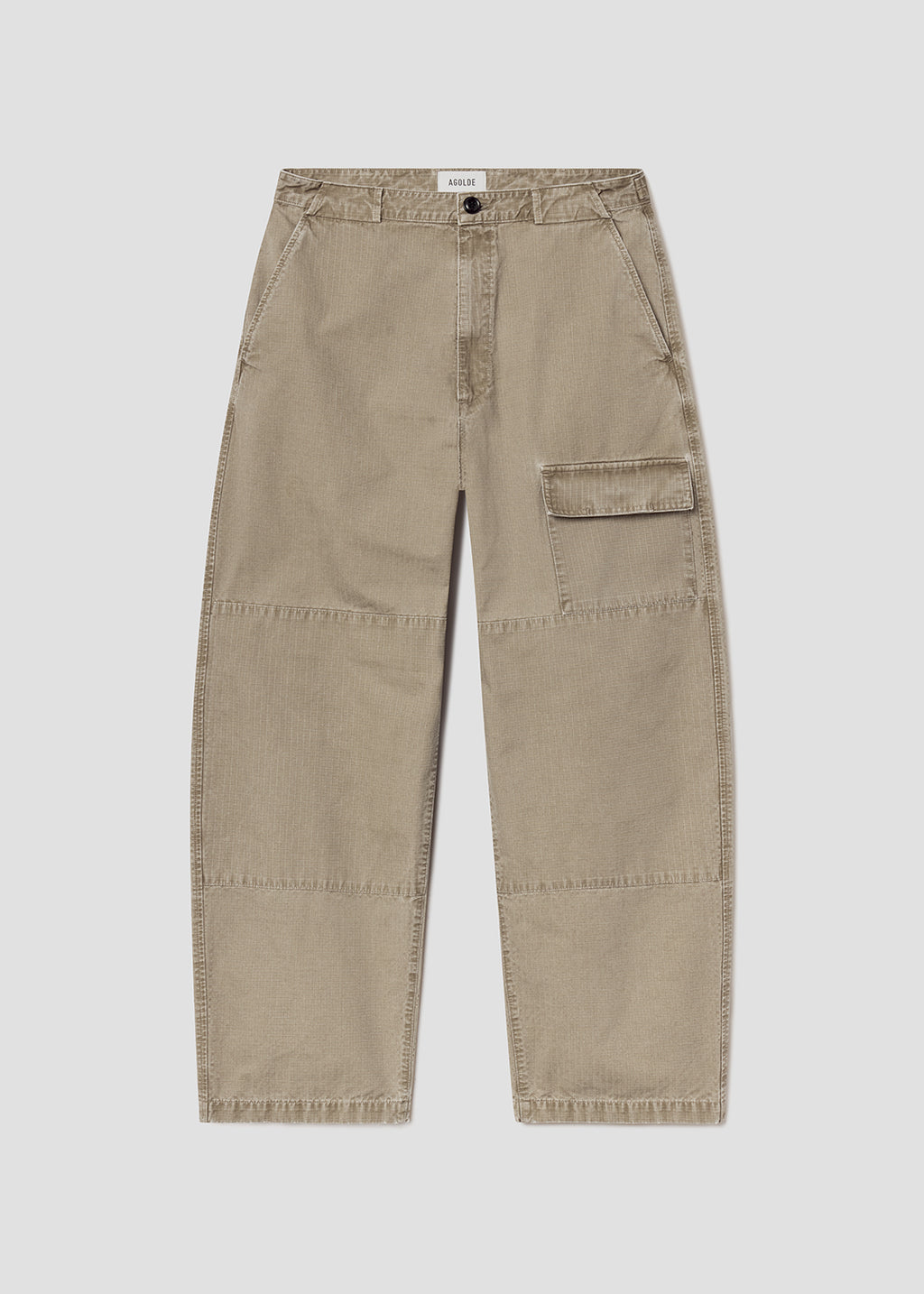 Beige cargo pants on a grey background