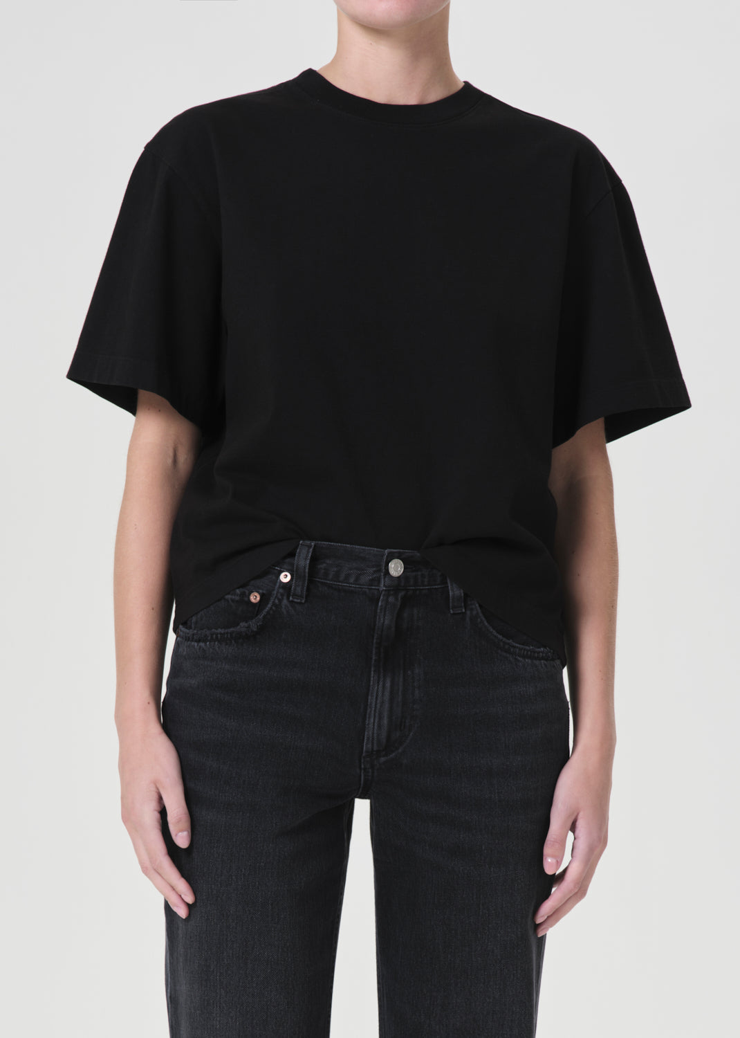 Sulma Drop Shoulder Tee in Black front