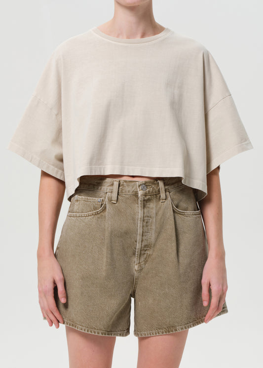 Arli Oversized Cropped Tee in Brown Rice front