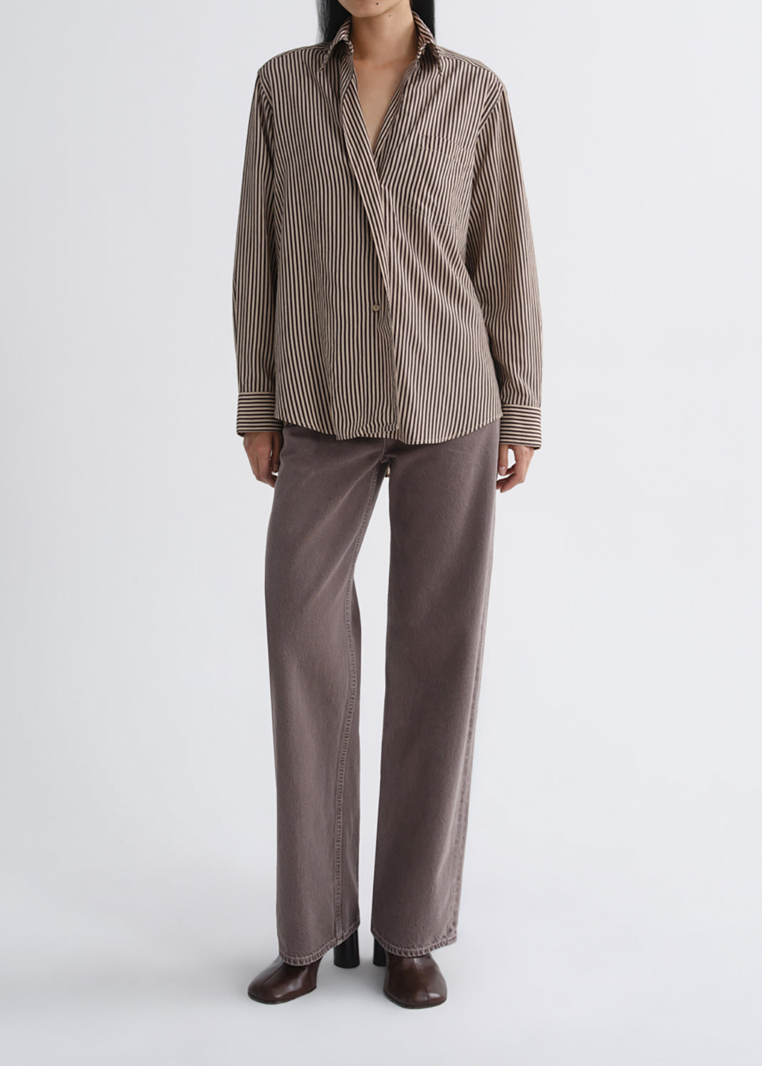 Aris Shirt in Trace Stripe Chocolate/Taupe