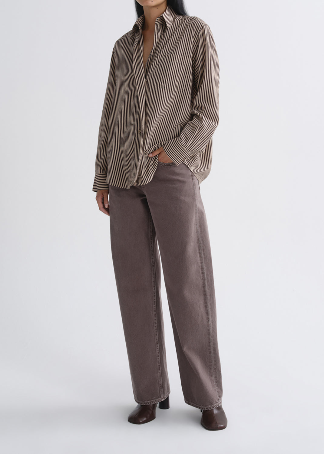 Aris Shirt in Trace Stripe Chocolate/Taupe