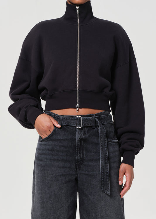 Darby Zip Up in Washed Black Front