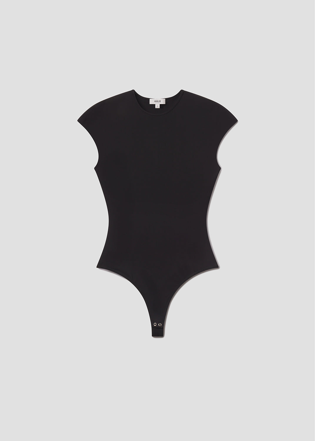 Black bodysuit on a light gray background