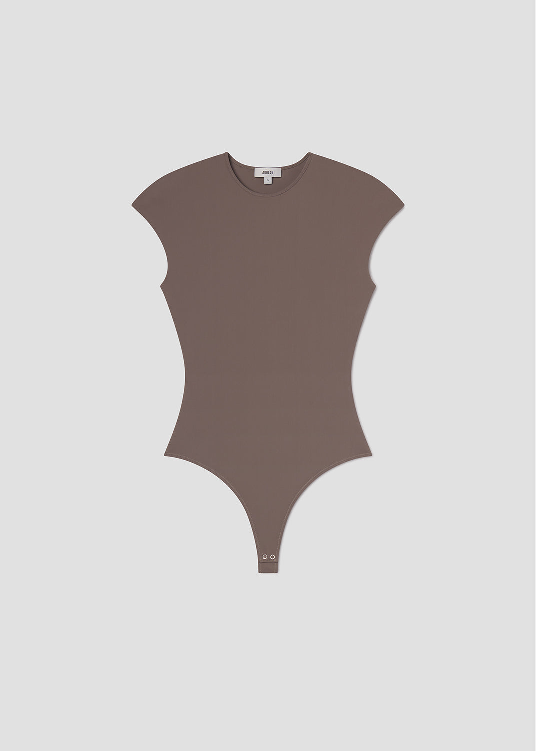 Brown bodysuit on a light gray background