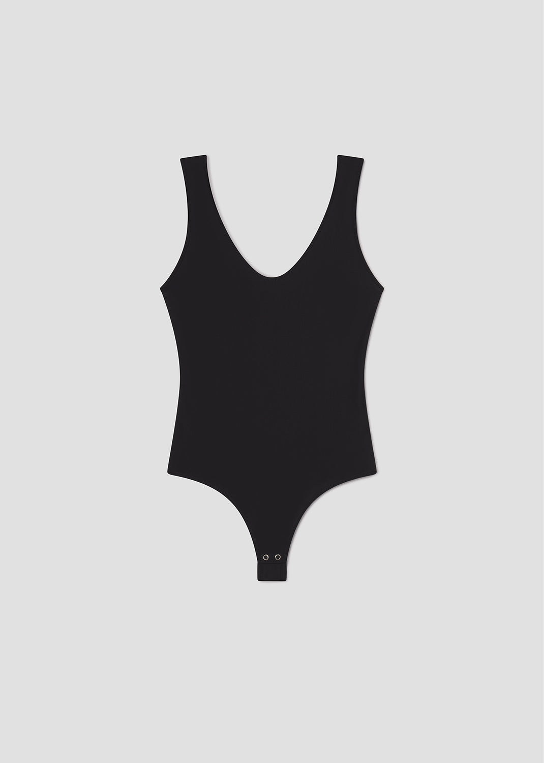 Black swimsuit on a light gray background