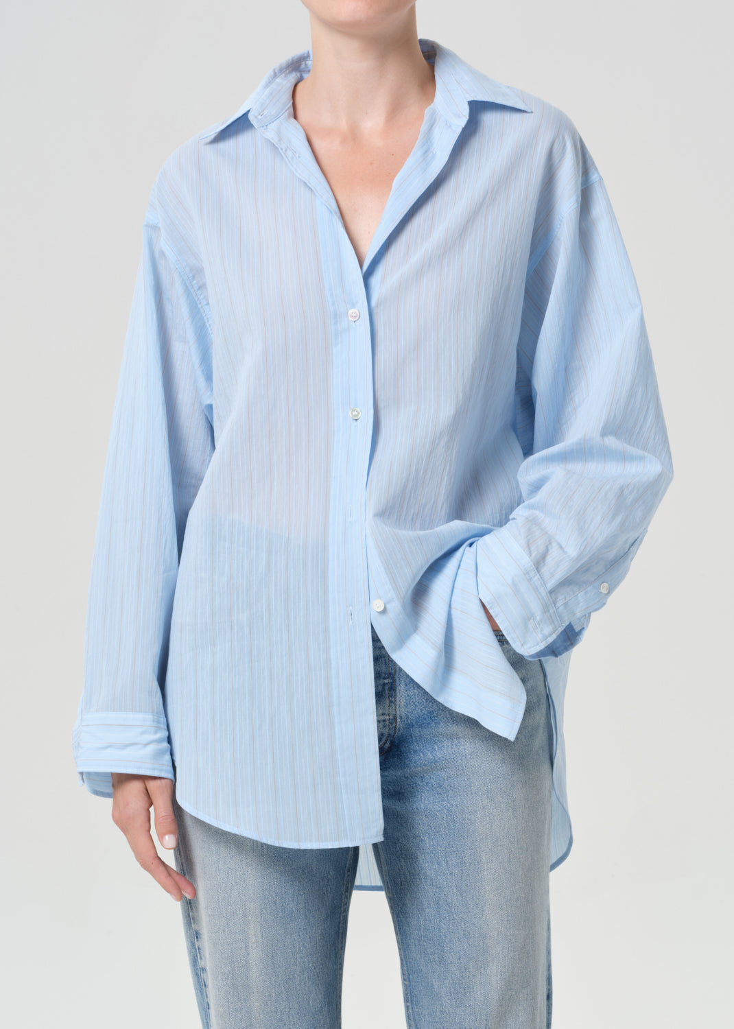 Sona Shirt in Fontana Stripe/Powder Blue from Agolde - $268