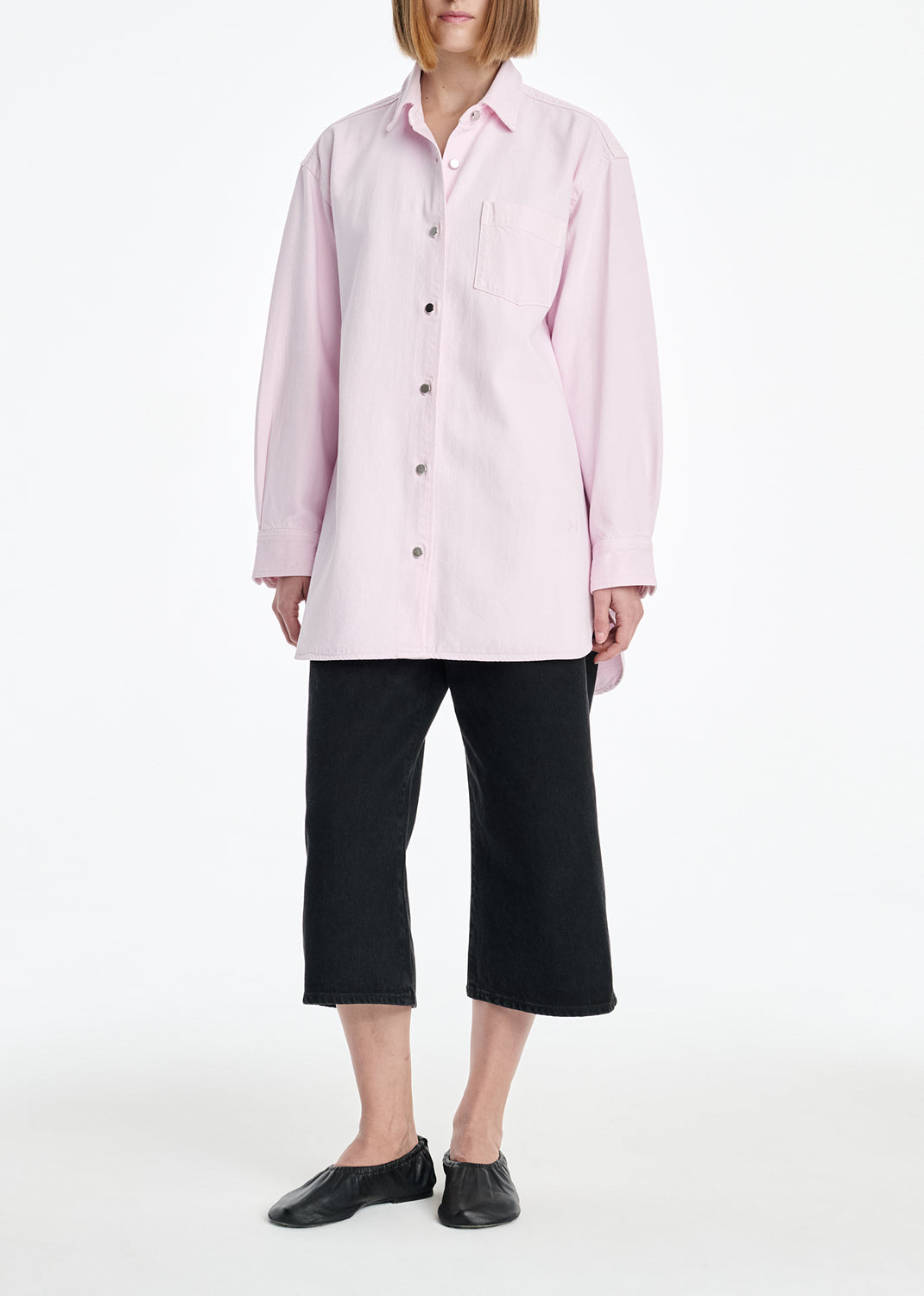 AGOLDE x MARIA MCMANUS A-Line Shirt Denim (Flyweight) in Stone Wash Powder Pink from Agolde - $488