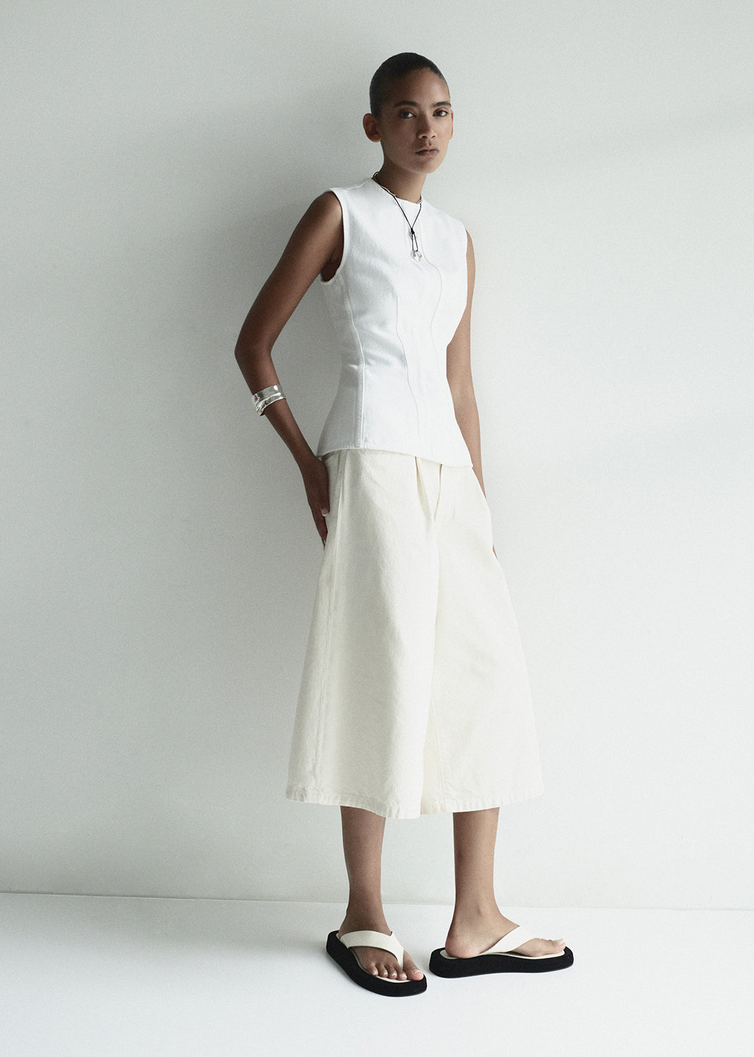 Corbin Denim Shell Shirt in Marshmallow with 80's Gaucho Short in Solar