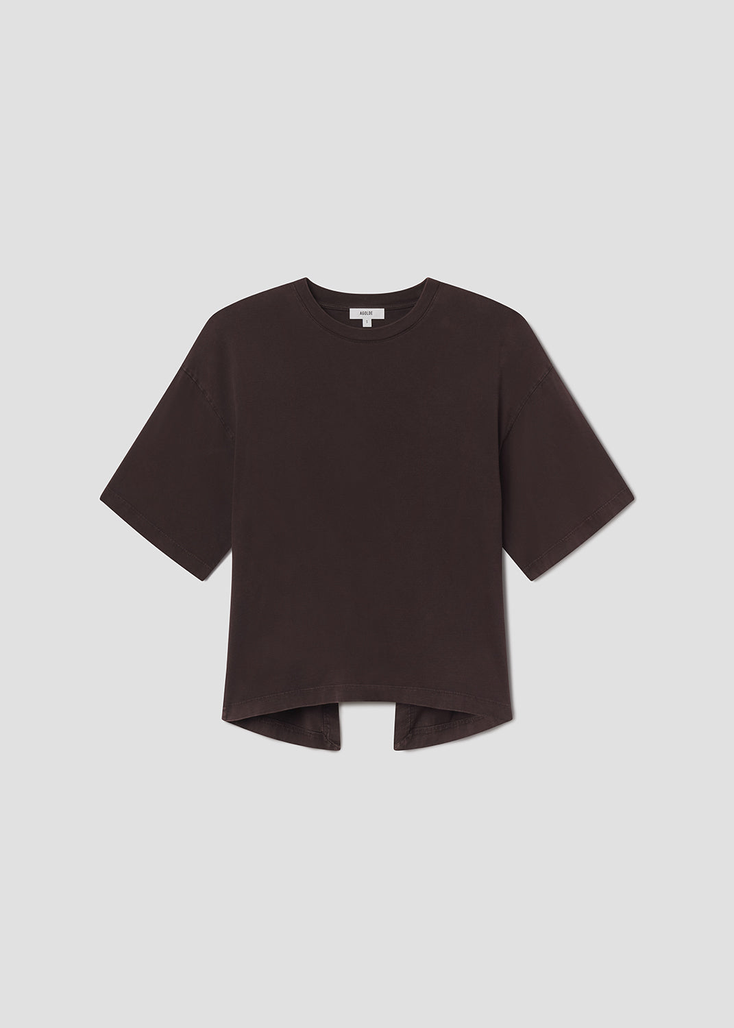 Dark brown t-shirt on a grey background