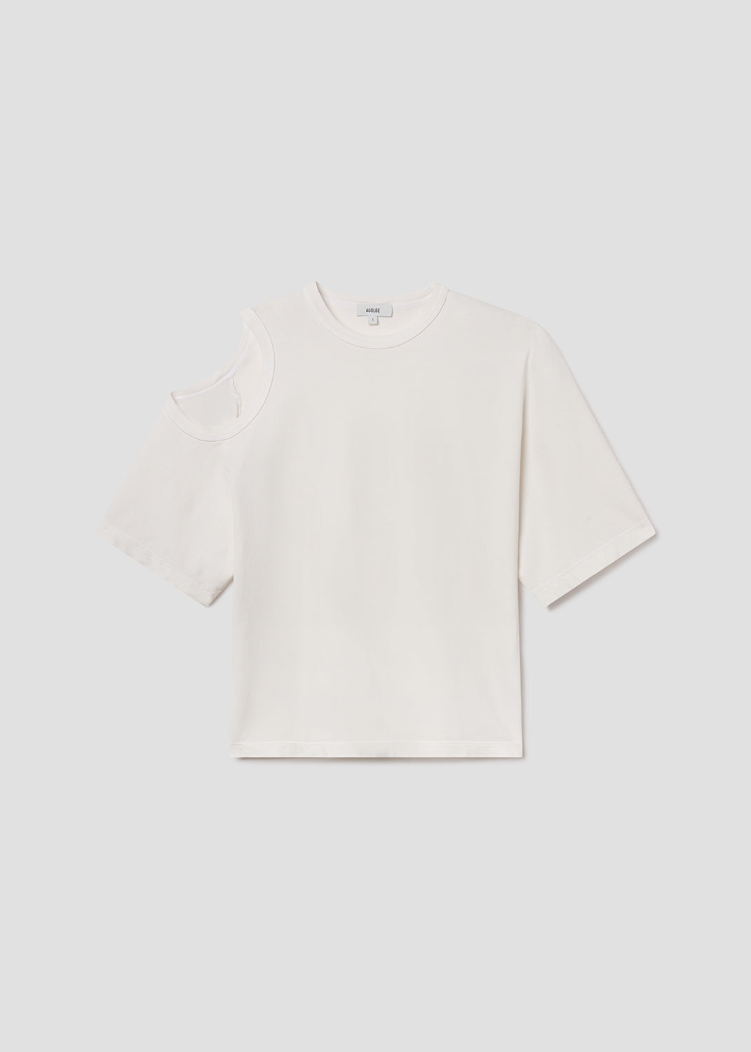 Shoulder Cut Out T-Shirt in White Ash