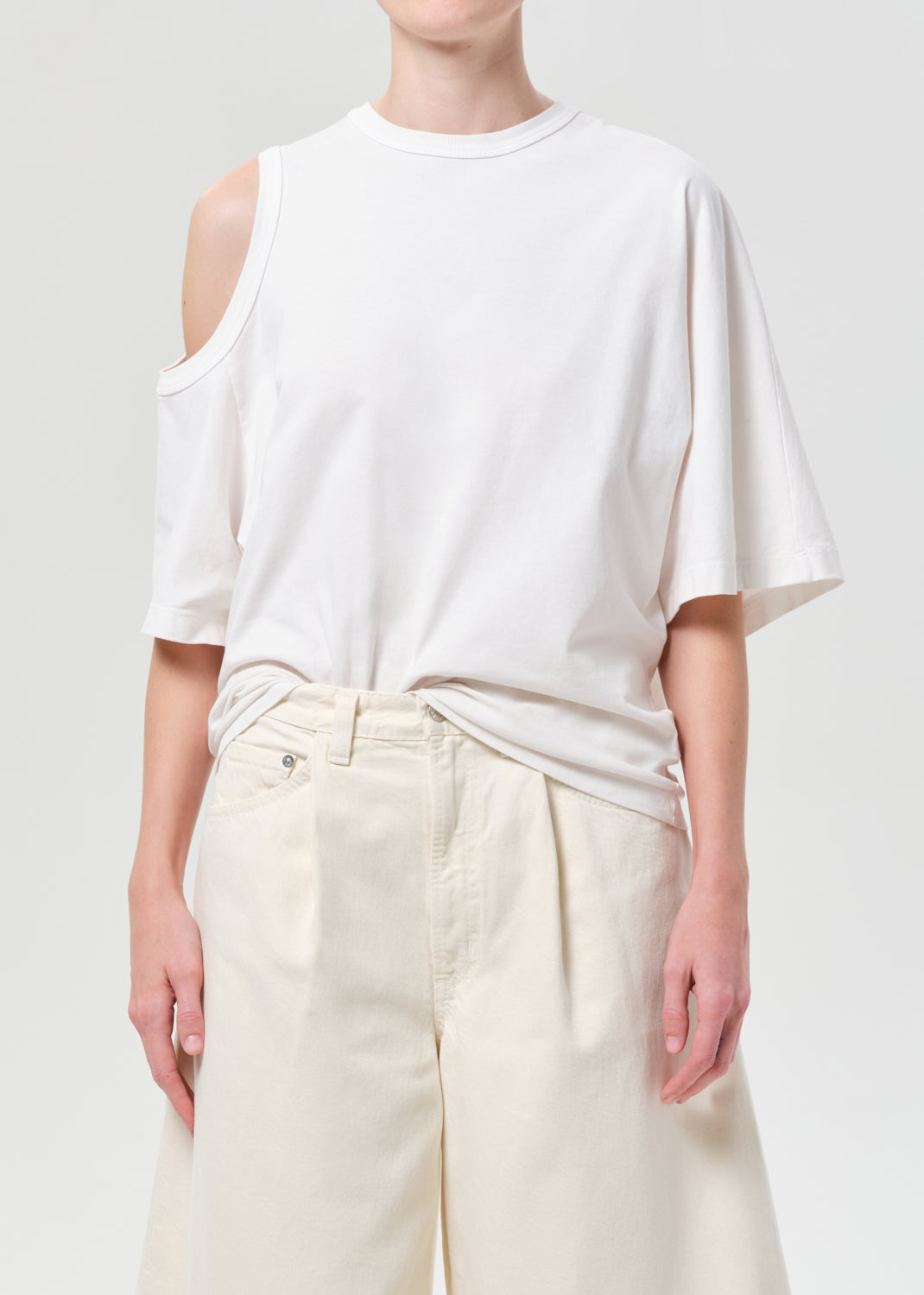 Shoulder Cut Out T-Shirt in White Ash from Agolde - $158