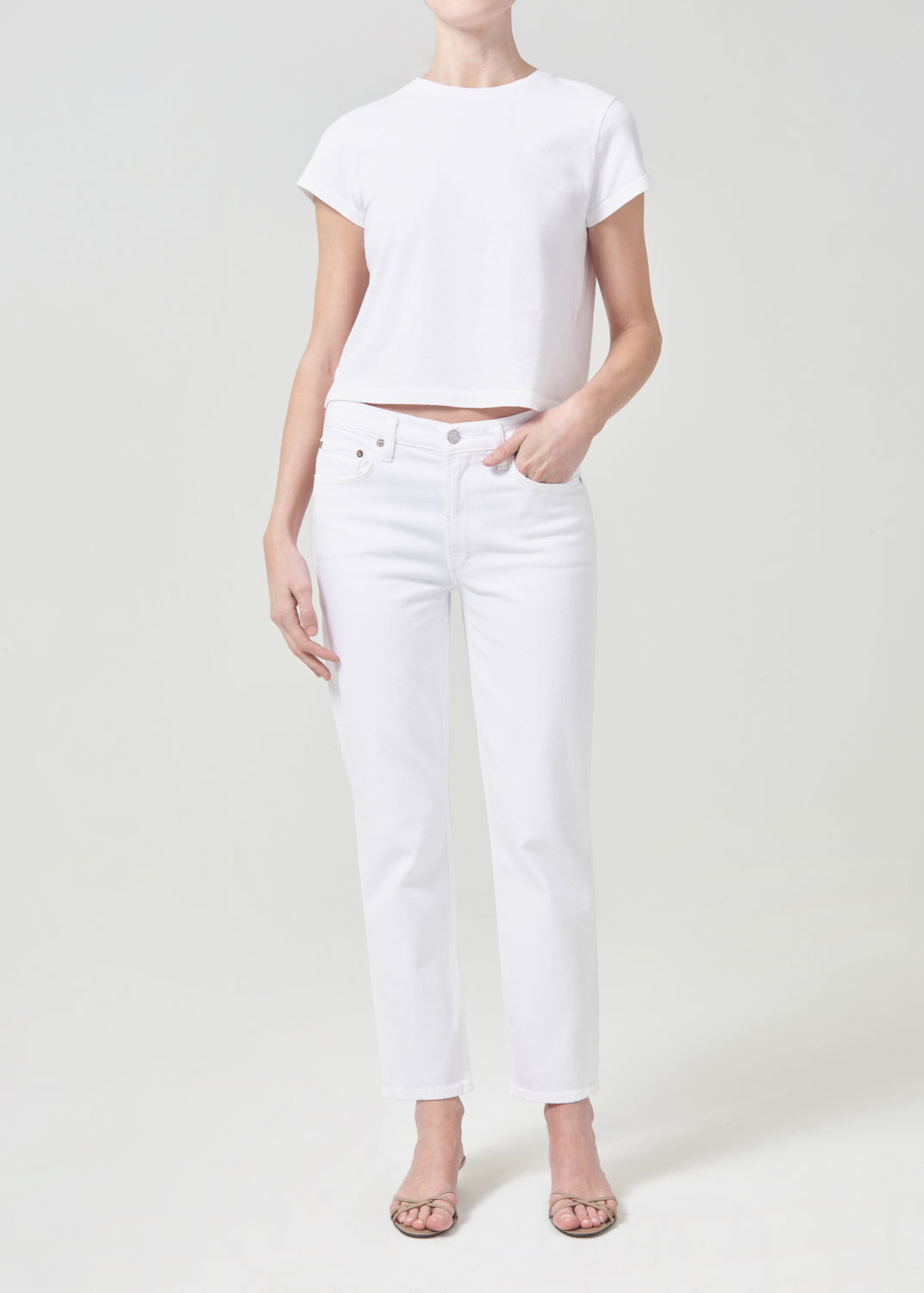 Kye Mid Rise Straight Crop (Stretch) in Sour Cream