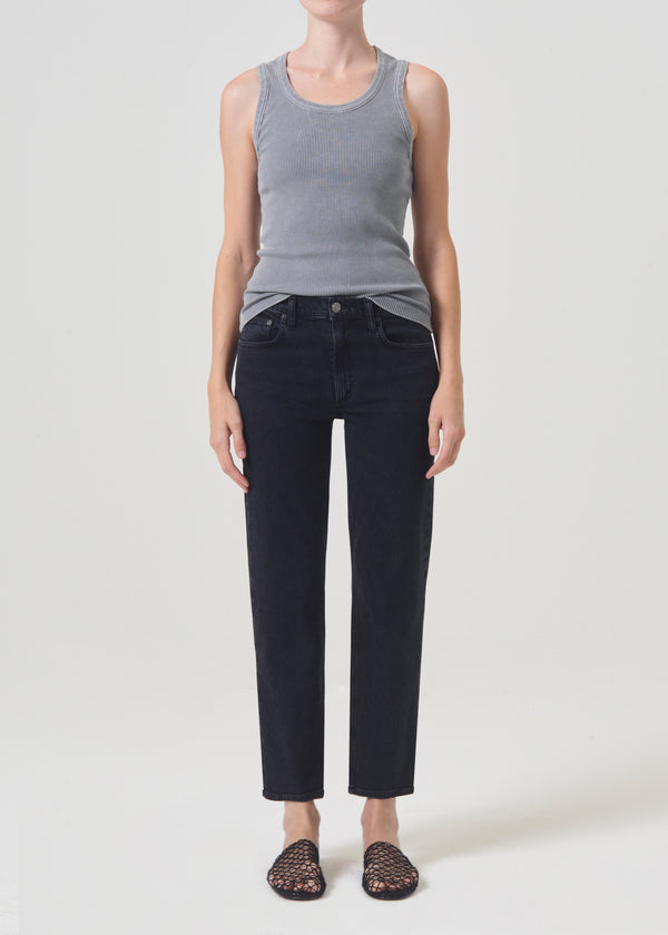 Kye Mid Rise Straight Crop (STRETCH) in Pepper