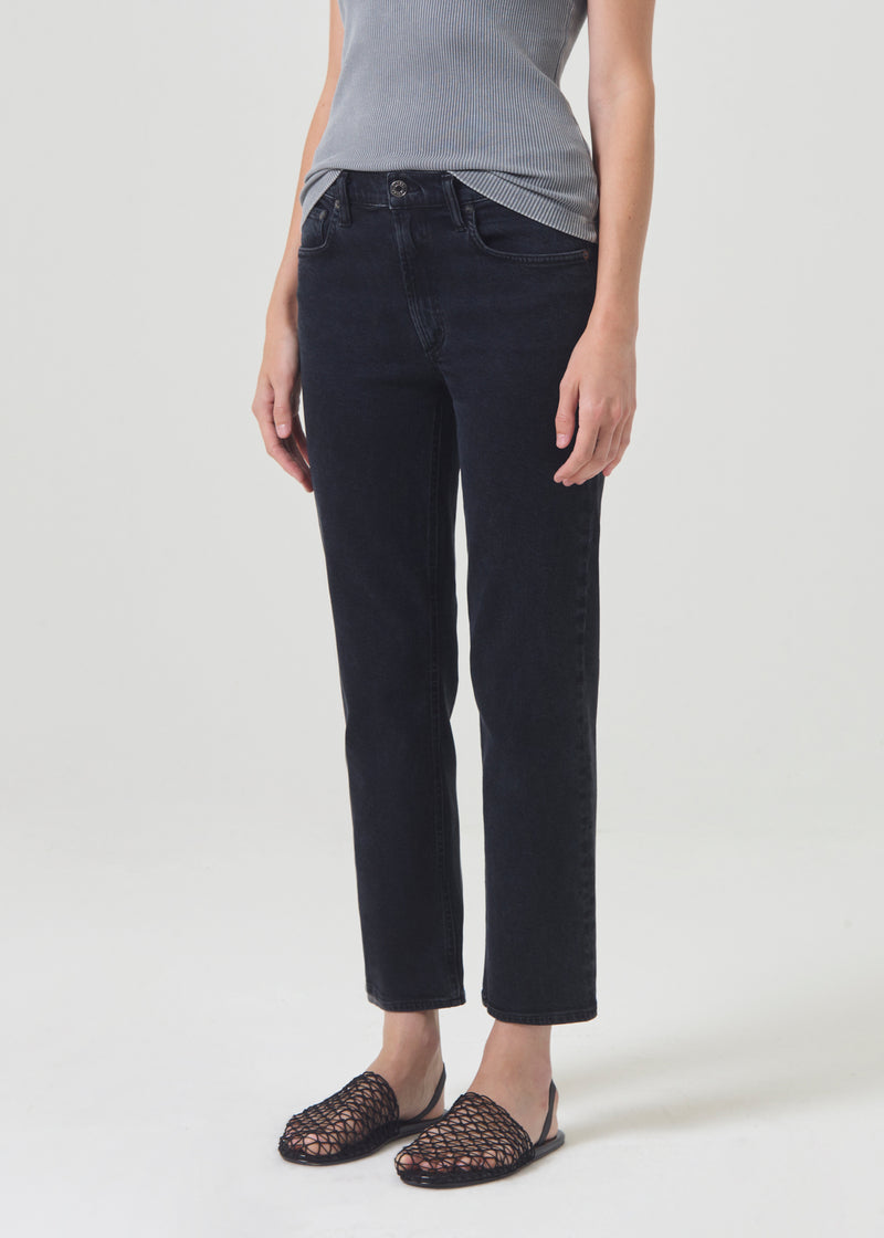 Kye Mid Rise Straight Crop (STRETCH) in Pepper