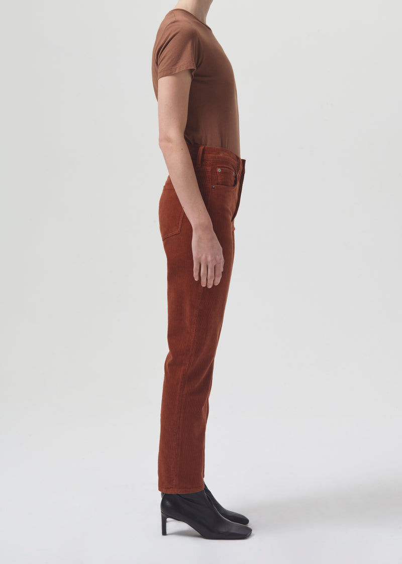 Riley Long High Rise Straight (Corduroy) in Saddle