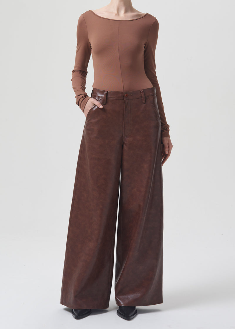 Dale Recycled Leather Trouser in Cola front