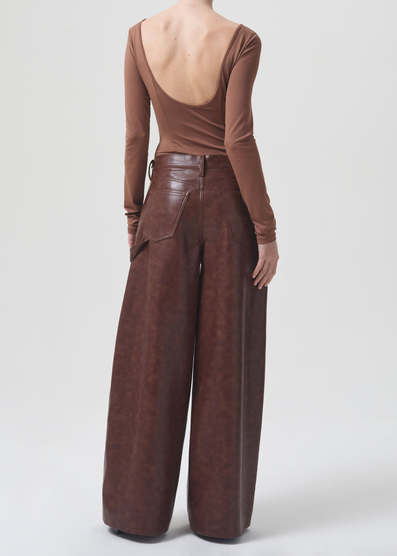 Dale Recycled Leather Trouser in Cola back