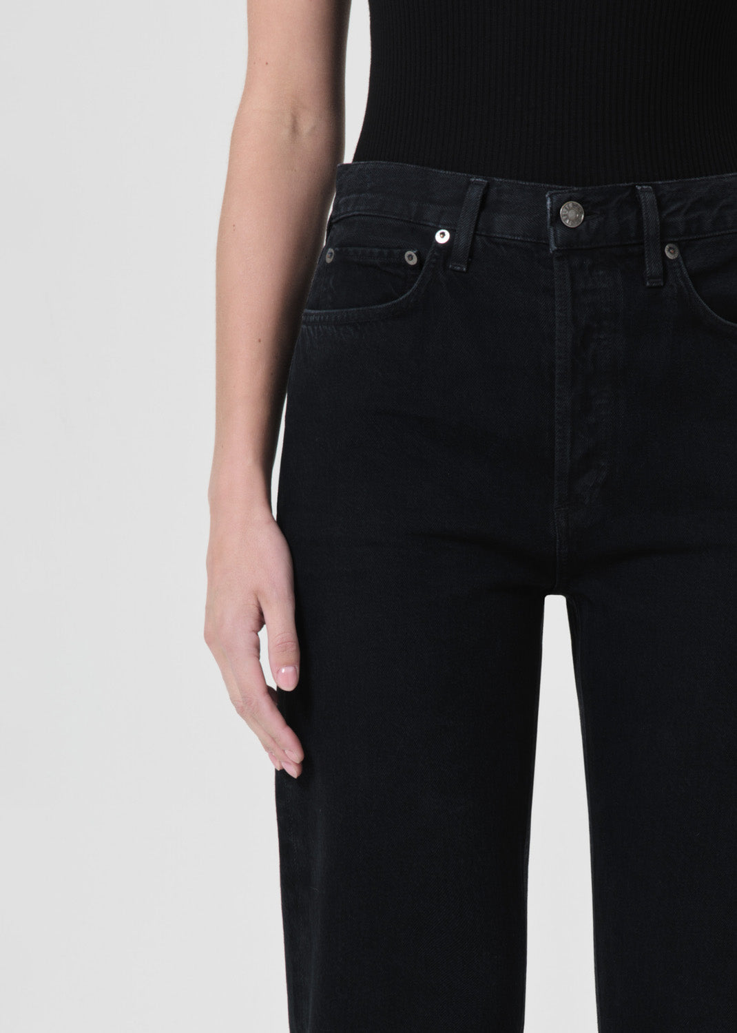 90's Pinch Waist High Rise Straight Long in Crushed close up 
