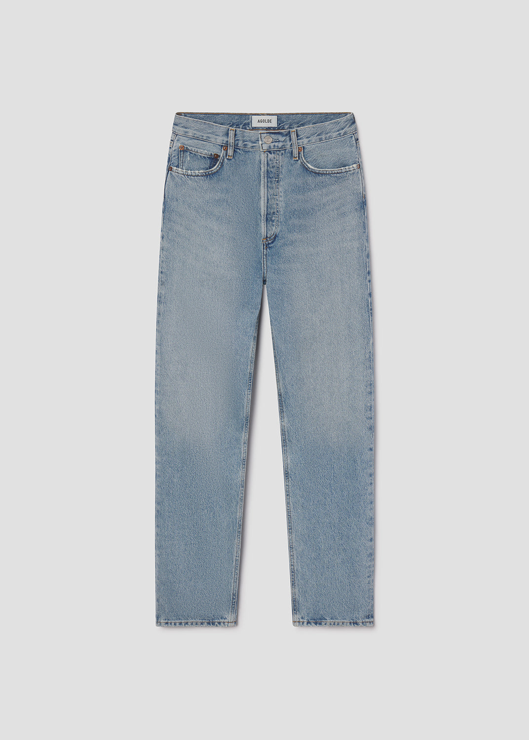 Light blue jeans on a white background