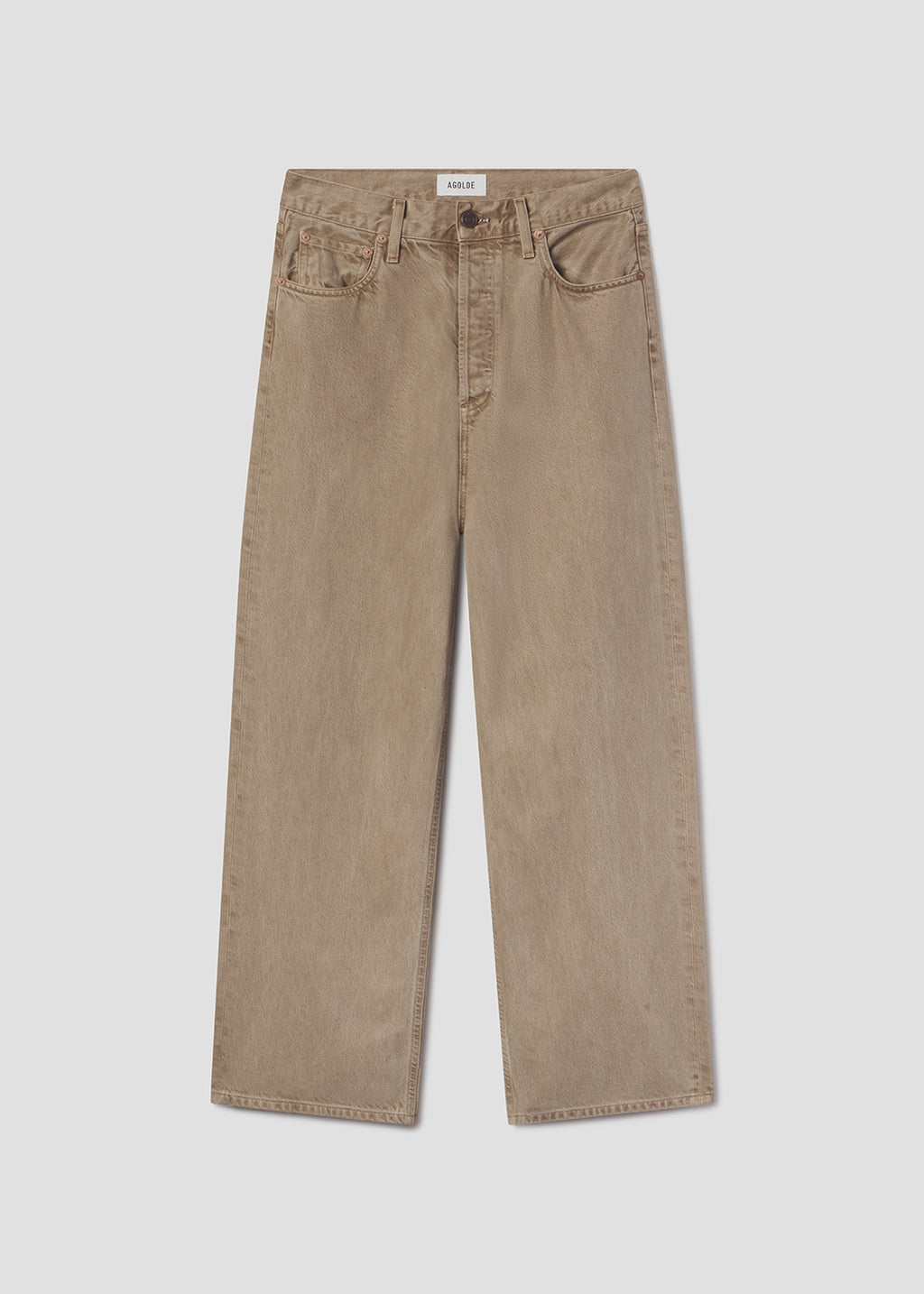 Flat lay of brown jeans