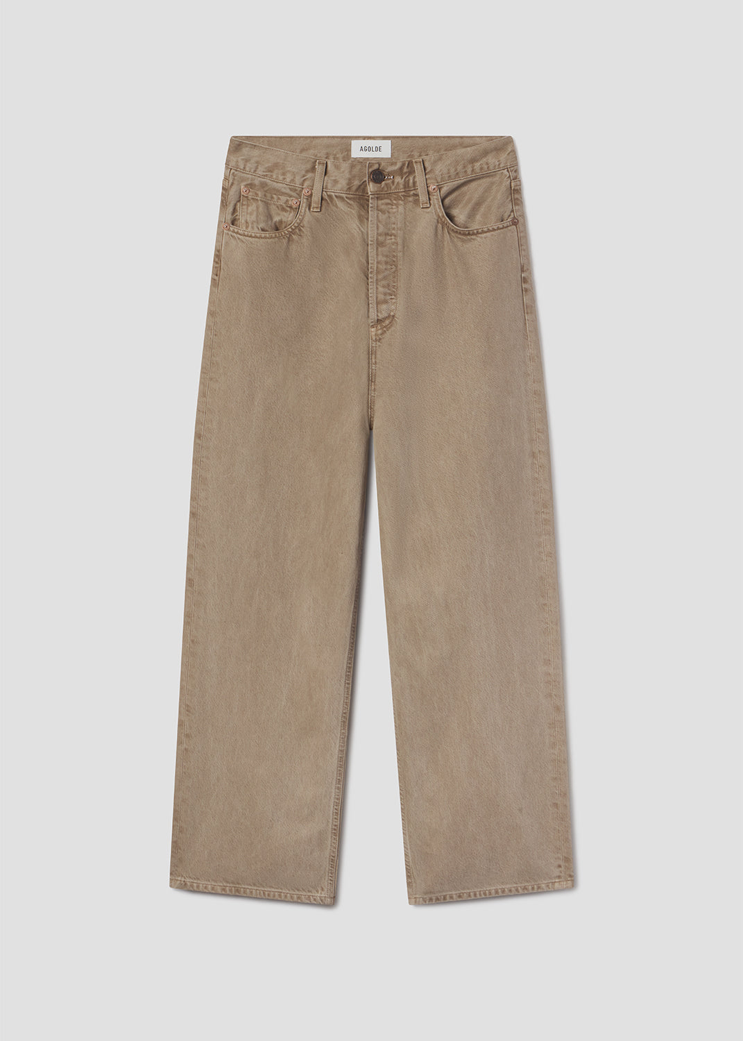 Flat lay of brown jeans