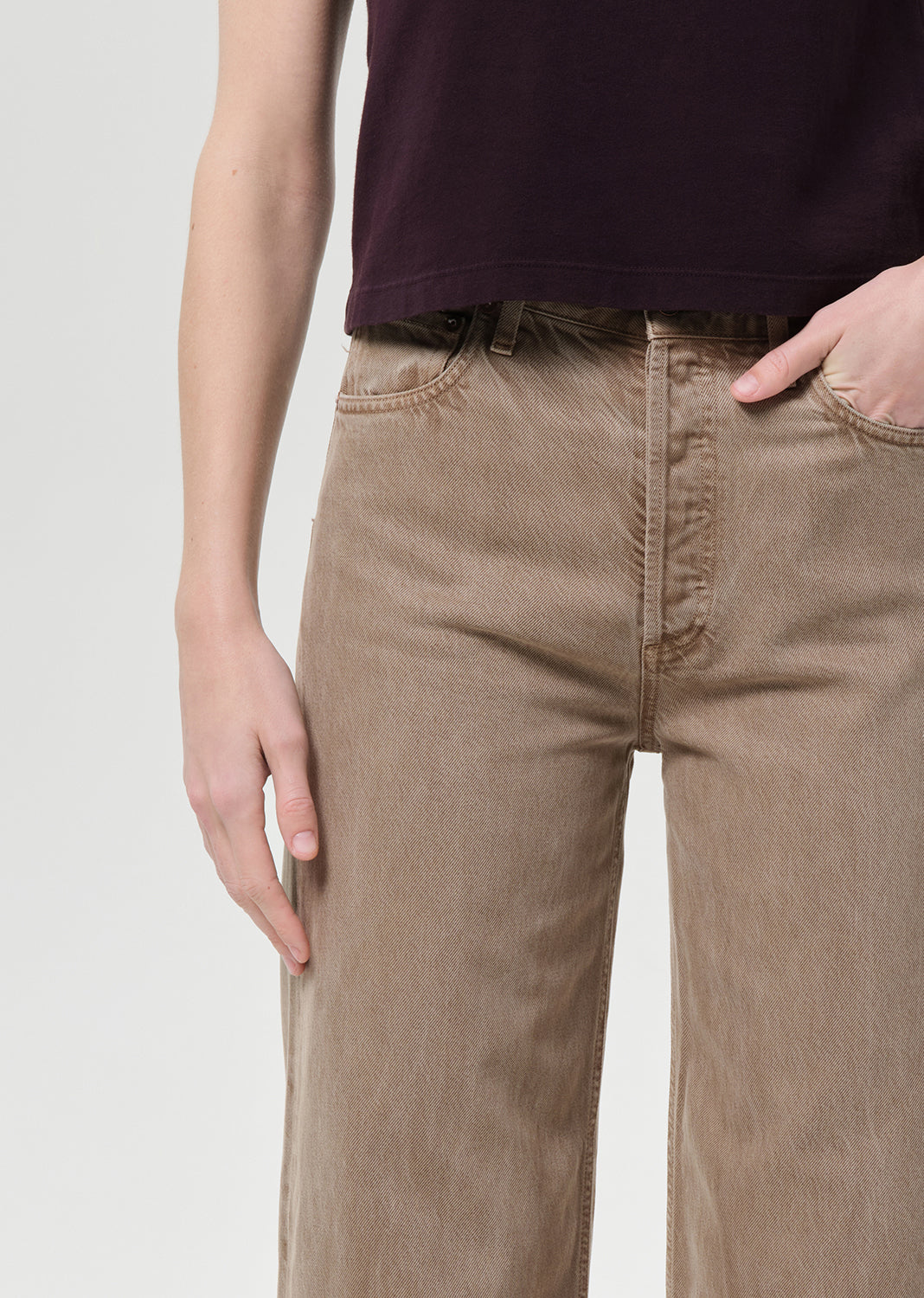 Close up shot of brown jeans